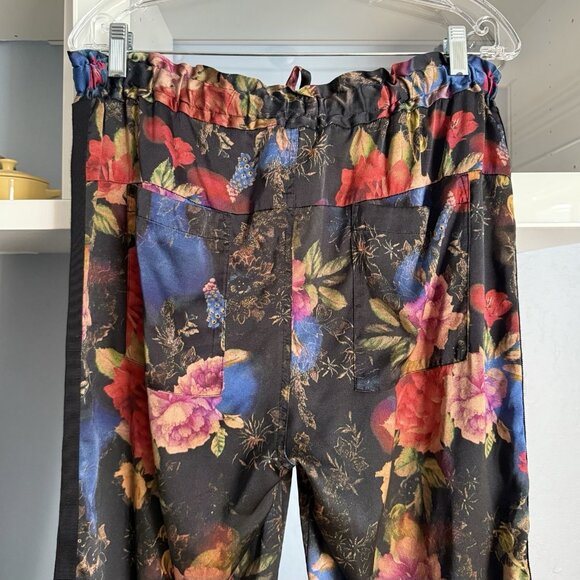 Johnny Was Black w/ Multicolor Floral Printed Silk Drawstring Pants Size S - Picture 4 of 7